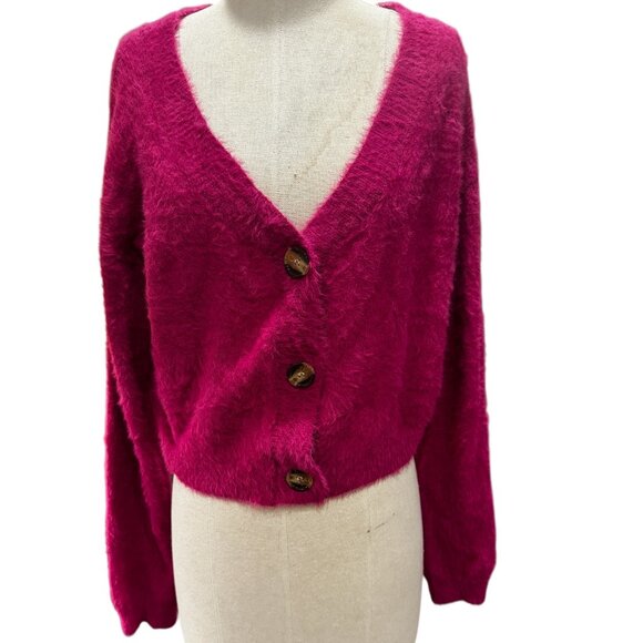 MINKPINK Hot Pink Cropped Cardigan – Size Small - Picture 1 of 5